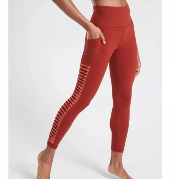 Athleta Salutation 7/8 tight high waist Leggings Powervita orange Size Small - Picture 1 of 4